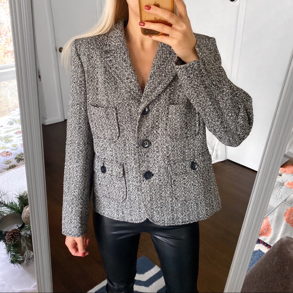 🖤 CHRISTIAN BERG BLACK WHITE TWEED BLAZER JACKET! Vintage